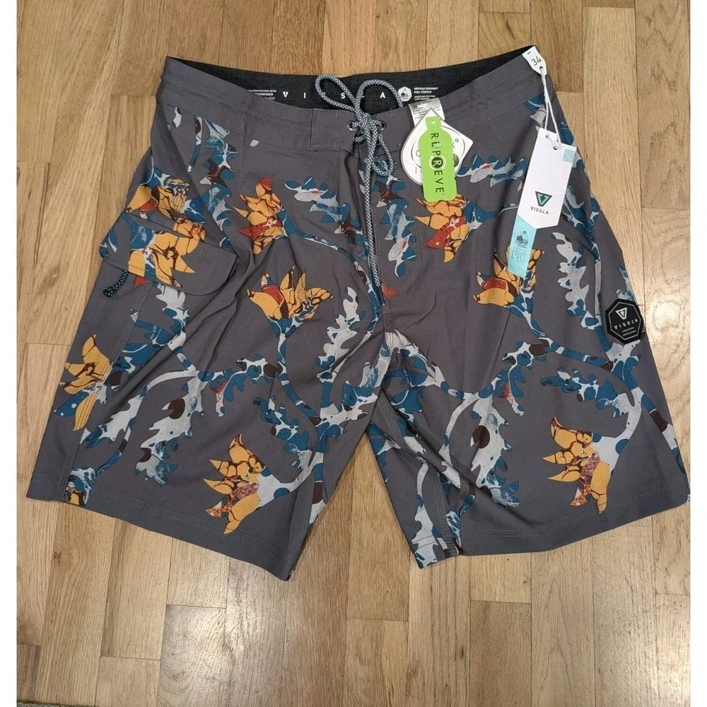 NEW Vissla Collab Gabe Schneider Floral 34 Board Surf Skater Beach Shorts 18.5